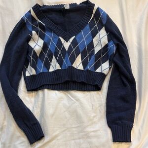 Navy Blue Argyle Women's Sweater